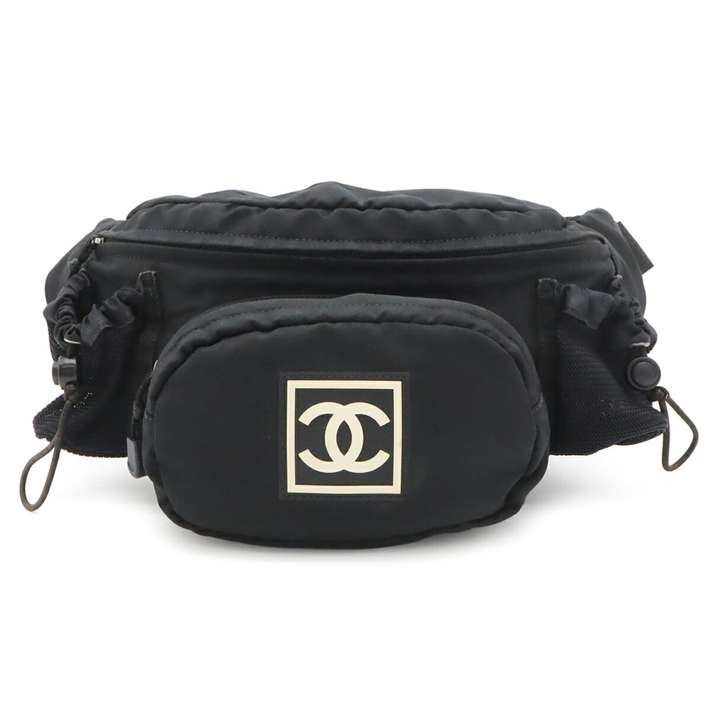 CHANEL Sport Line Coco Mark Waist Pouch Bag Body Nylon Canvas Black A24993